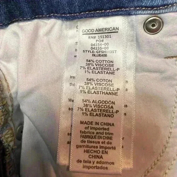 Good AMERICAN GOOD FLARE RIPPED SPLIT HEM FLARE JEANS IN BLUE458 SIZE 6/28 - Picture 10 of 10